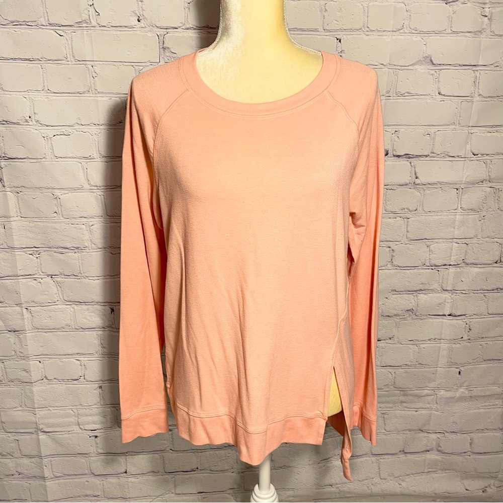 Michael Stars coral front slit asymmetrical crewneck sweatshirt